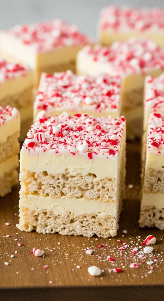 Peppermint Bark Krispie Squares