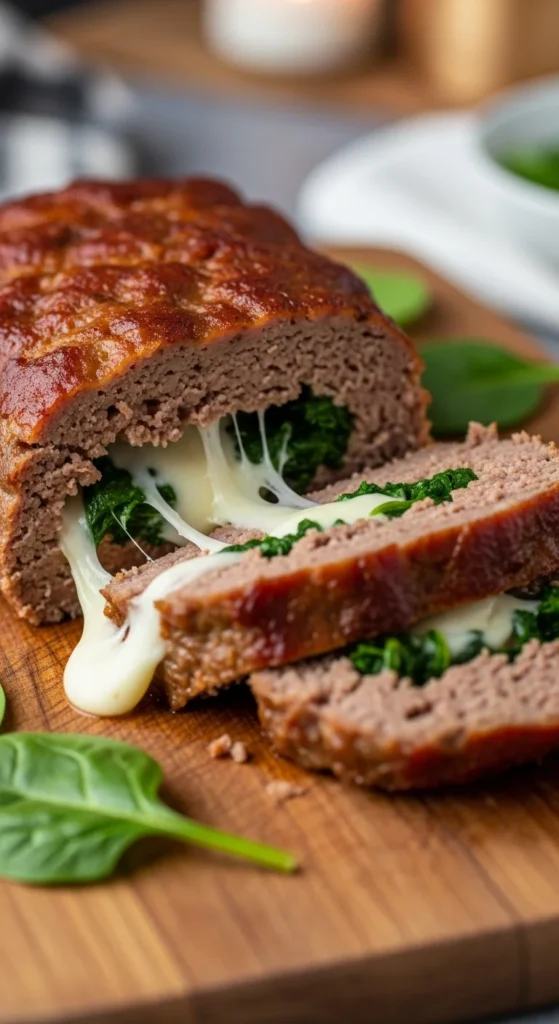 Spinach-Stuffed Mozzarella Meatloaf