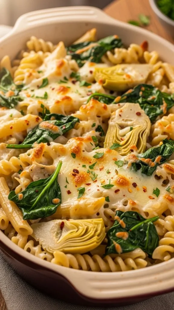 Cheesy Spinach Artichoke Pasta Bake