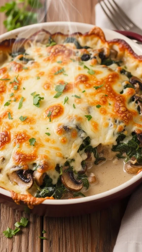 Cheesy Spinach and Mushroom Bake