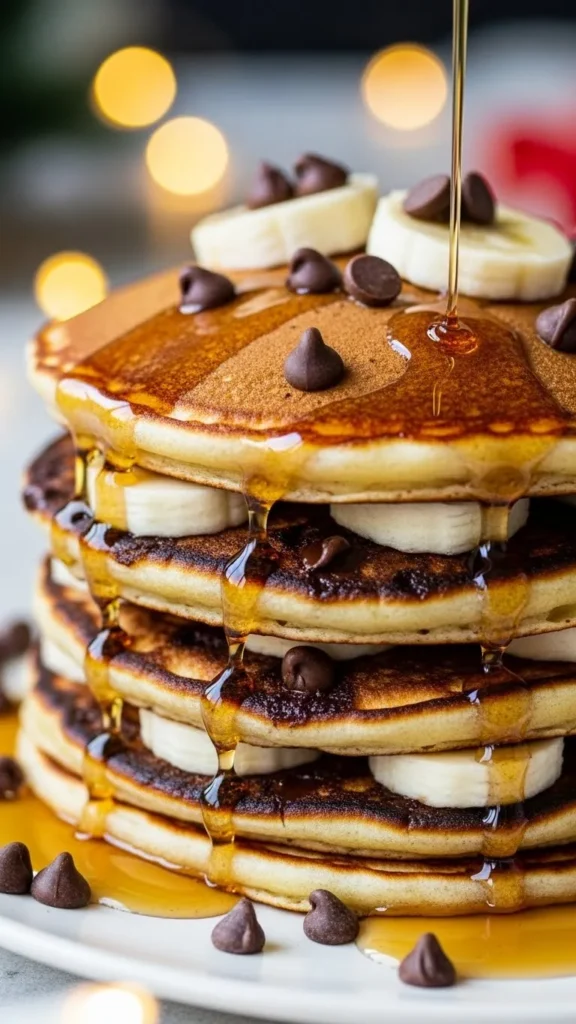 Chocolate Banana Christmas Pancakes