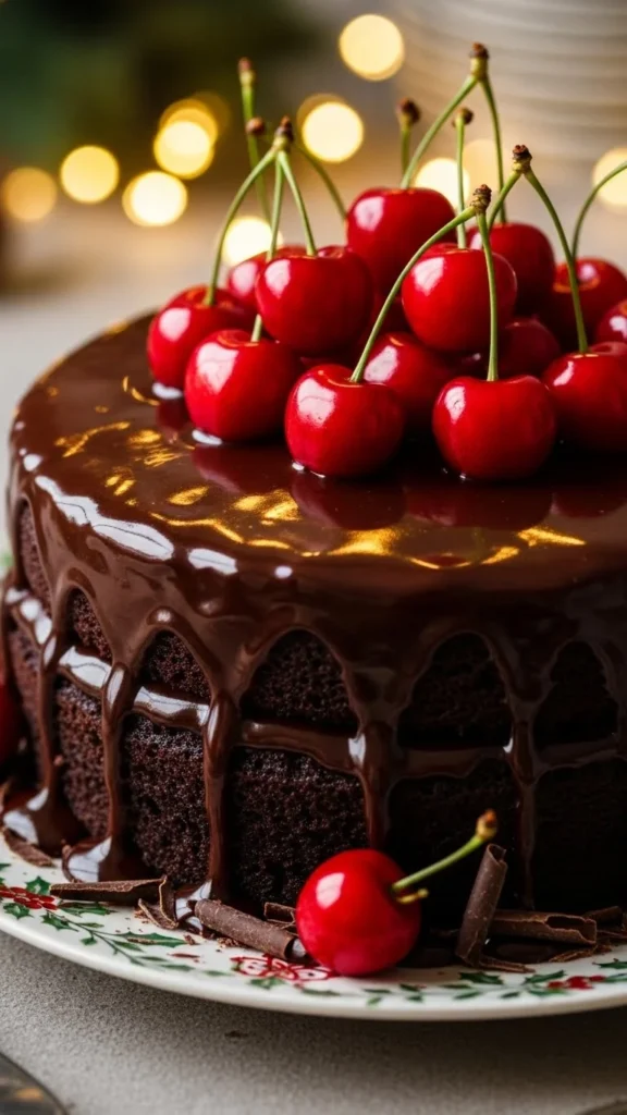 Chocolate Cherry Christmas Cake