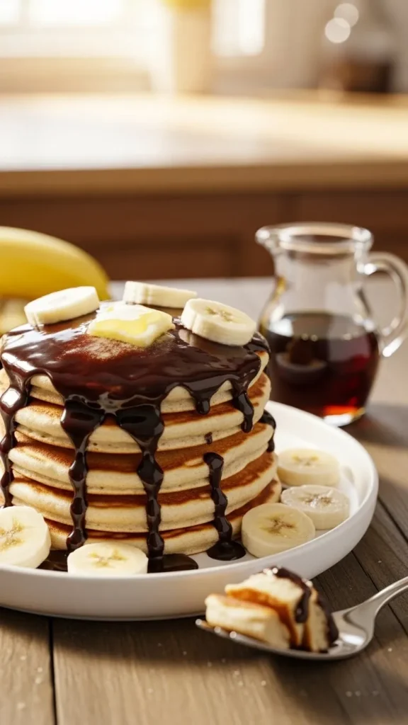 Chocolate Drizzle Banana Pancakes