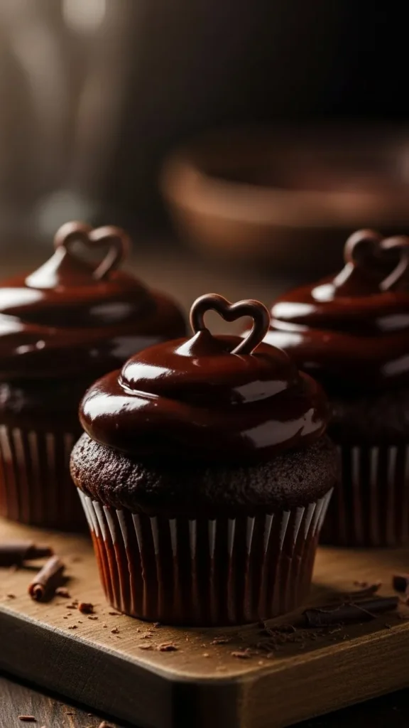 Chocolate Ganache Heart Cupcakes