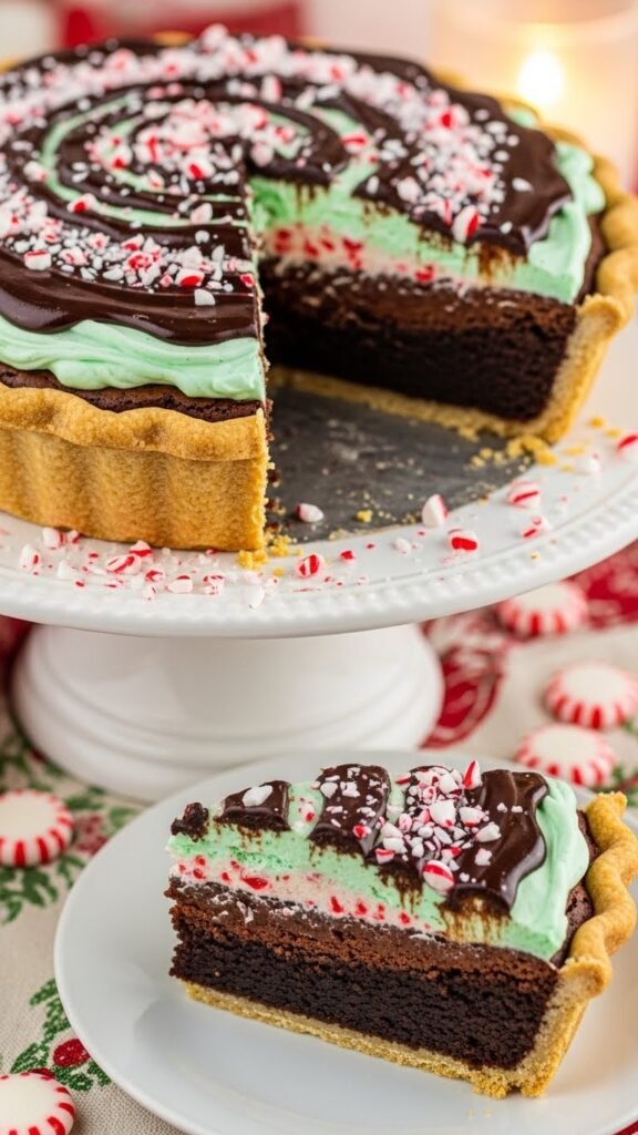 Chocolate Peppermint Brownie Pie
