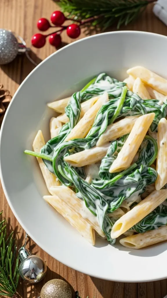 Christmas Spinach Alfredo Penne