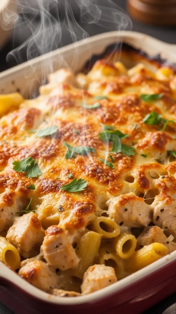 Creamy Chicken Christmas Penne Bake