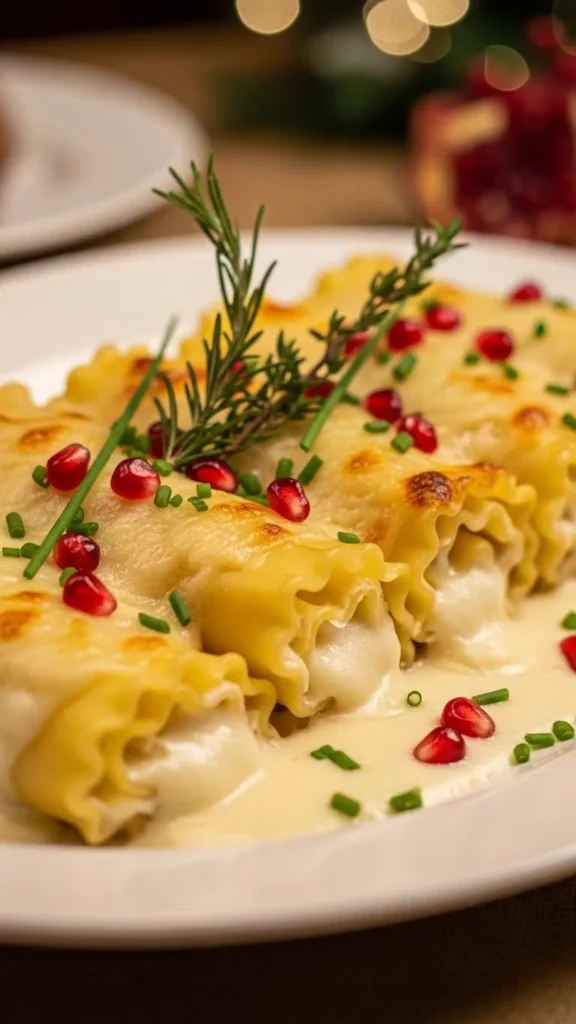 Creamy Christmas Alfredo Lasagna Roll-Ups