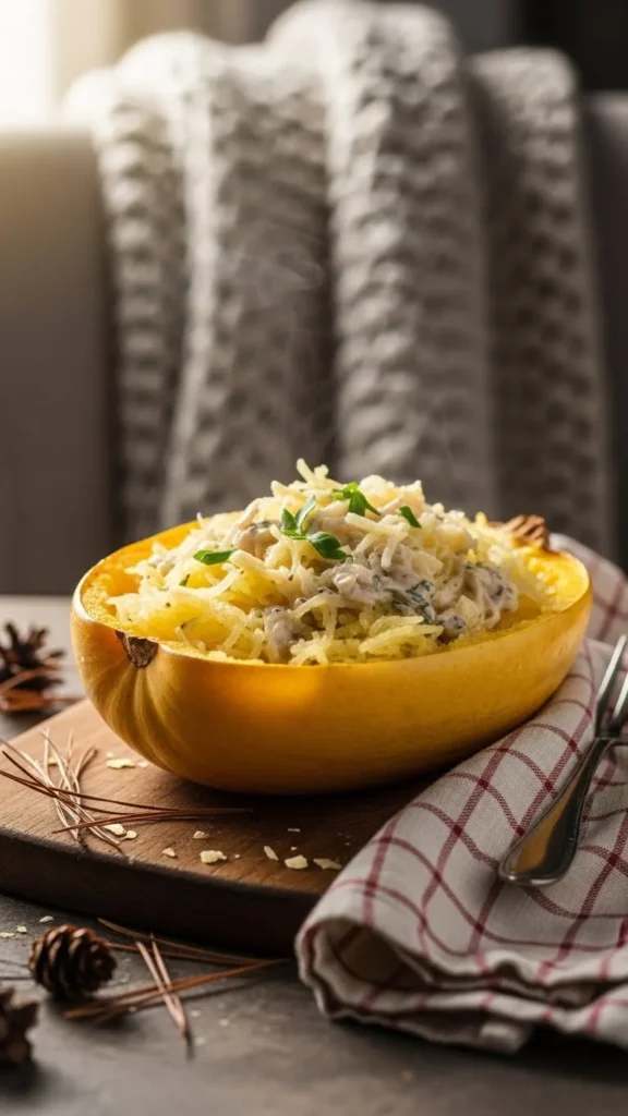 Creamy Christmas Alfredo Spaghetti Squash Pasta