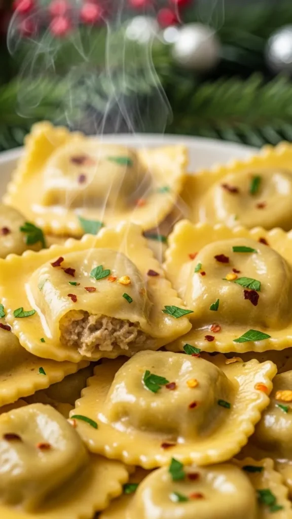 Creamy Garlic Butter Christmas Ravioli