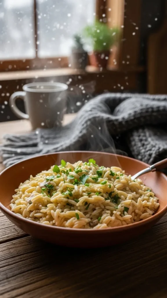 Creamy Garlic Herb Christmas Orzo