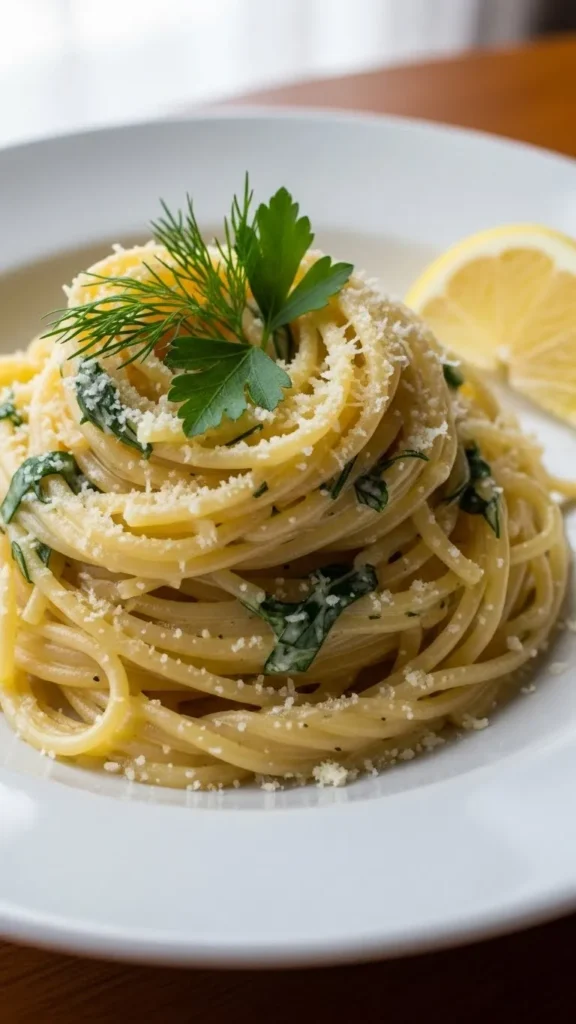 Creamy Lemon Herb Christmas Spaghetti
