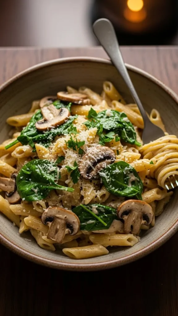 Creamy Spinach & Mushroom Pasta