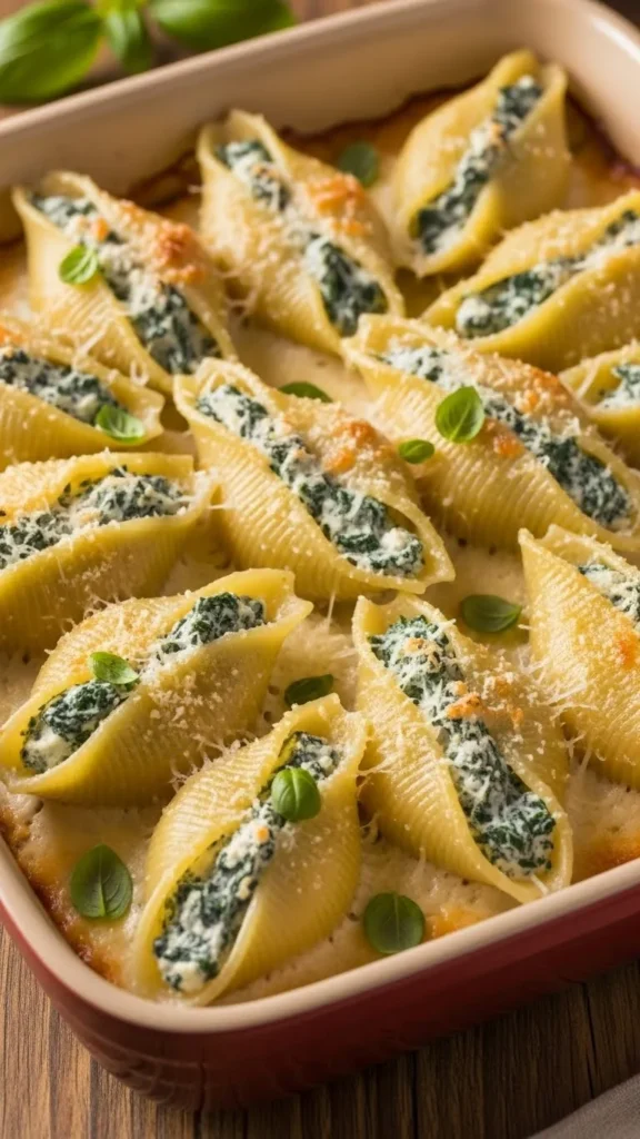 Creamy Spinach and Ricotta Christmas Shells