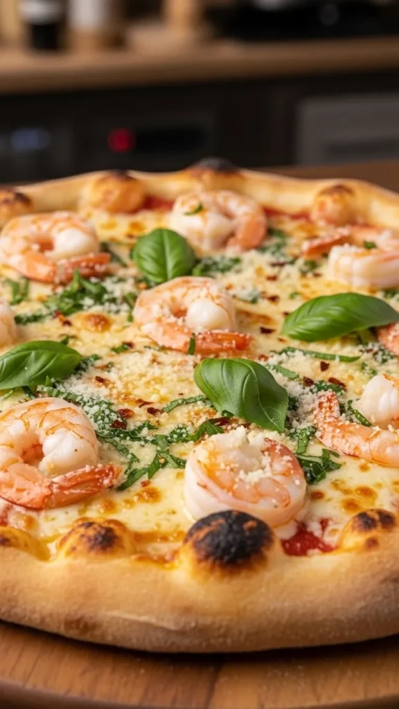 Garlic Butter Shrimp Christmas Pizza