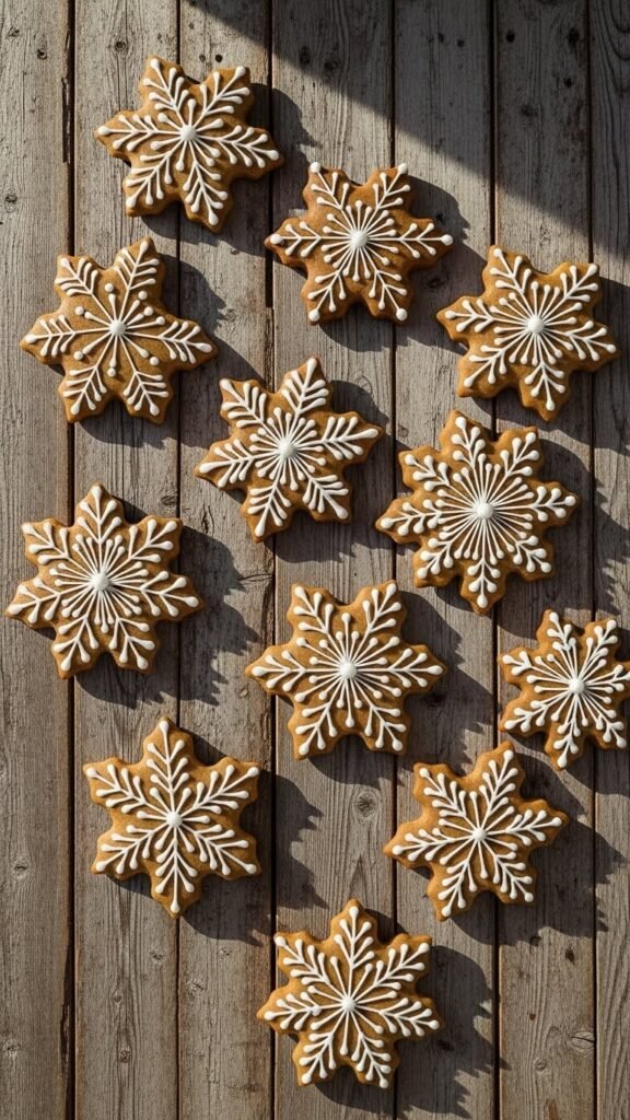 Gingerbread Snowflakes with White Icing