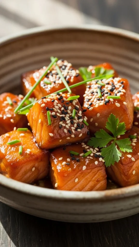 Honey Garlic Glazed Salmon Bites