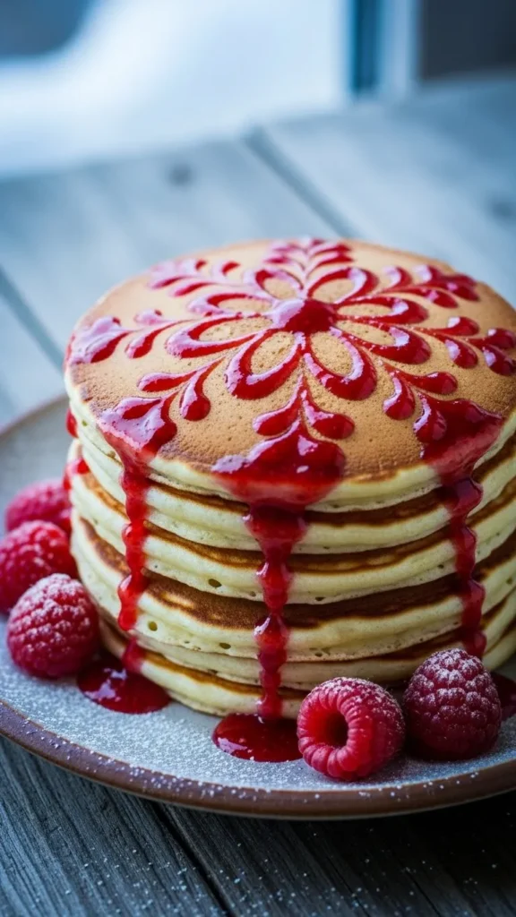 Raspberry Snowflake Pancakes