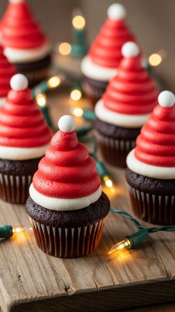 Santa Hat Cupcakes
