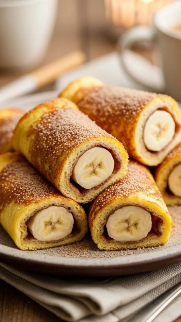 Soft Banana French Toast Roll-Ups