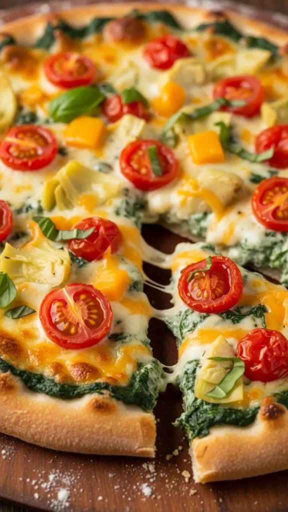 Spinach Artichoke Christmas Pizza
