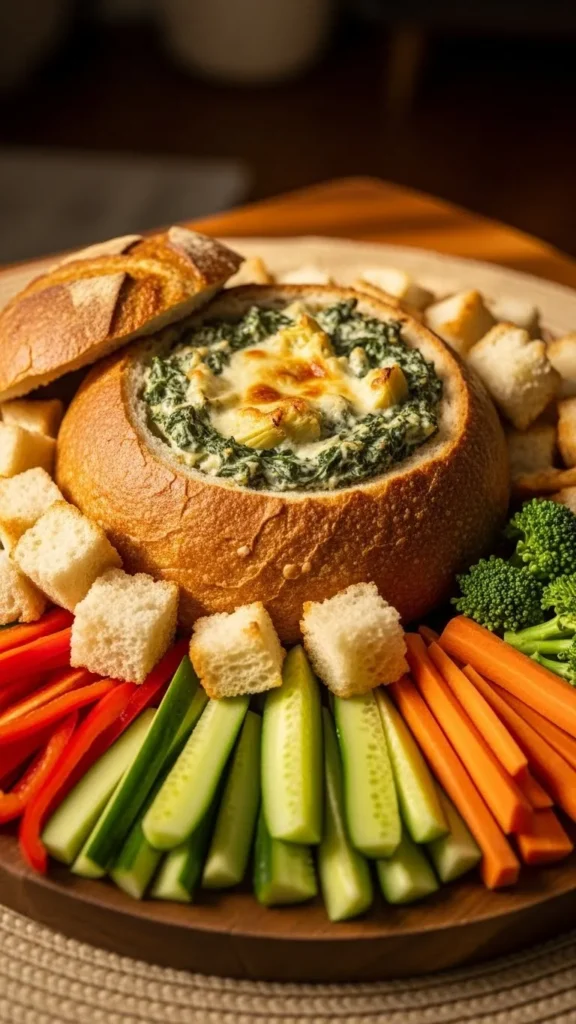 Spinach Dip Bread Bowl Board