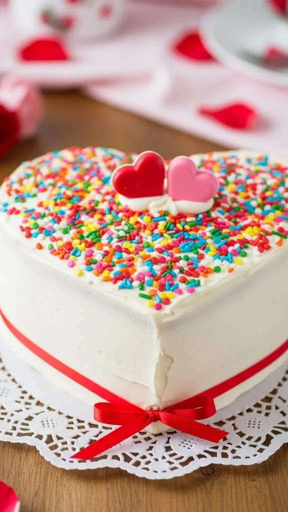 Vanilla Confetti Heart Cake