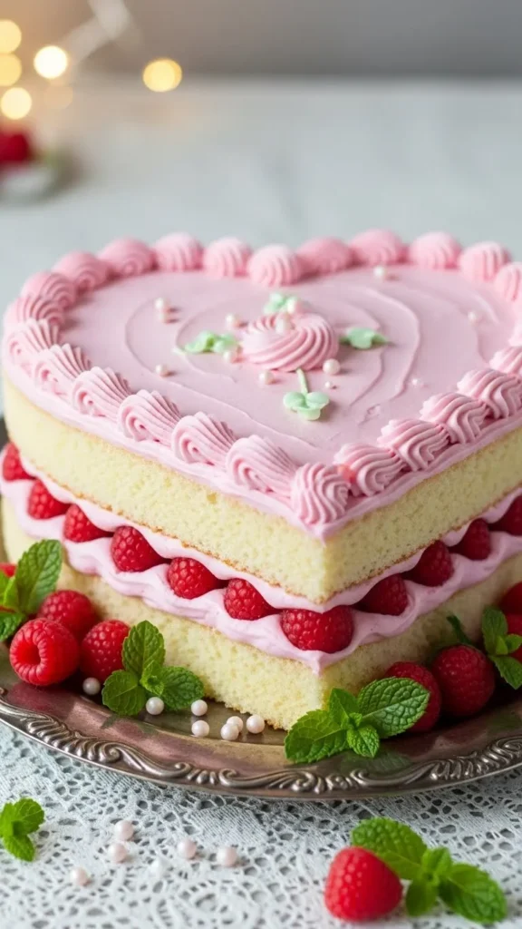 Vanilla Raspberry Heart Cake