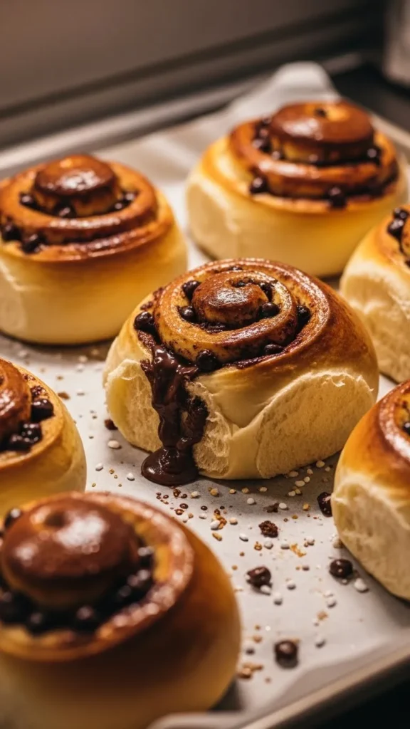 Baked Chocolate Chip Brioche Rolls