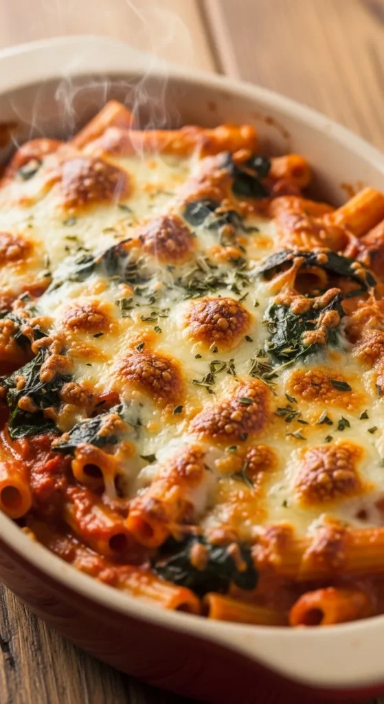 Baked Pasta with Spinach and Cheese