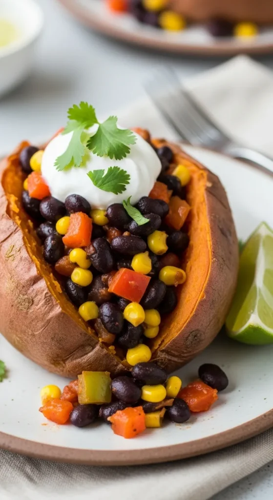 Baked Sweet Potato Stuffed with Beans