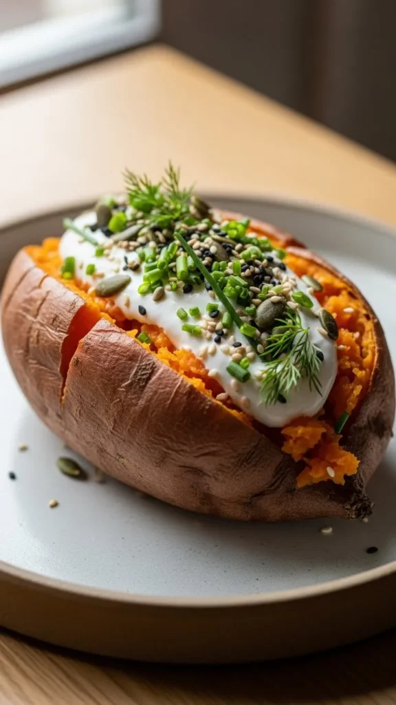 Baked Sweet Potato With Yogurt Sauce