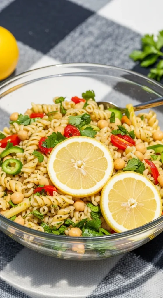 Chickpea Pasta Salad with Lemon Dressing