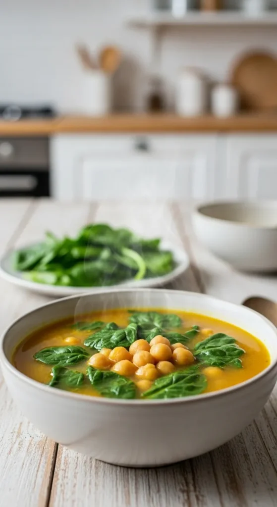 Chickpea Spinach Mild Curry Soup