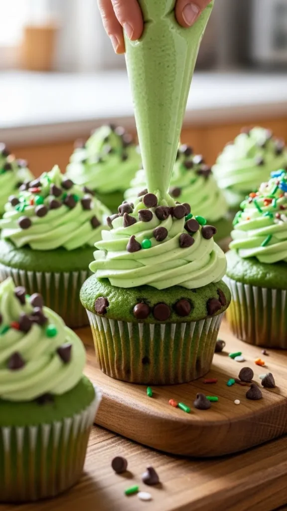 Chocolate Chip Green Cupcakes
