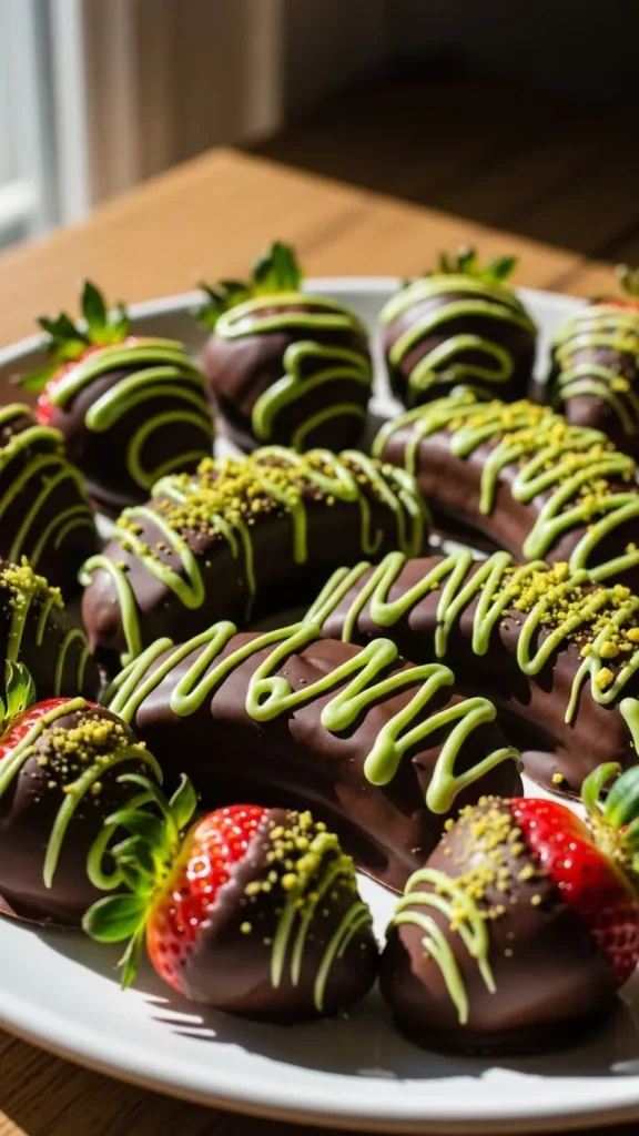 Chocolate-Dipped Fruit with Green Drizzle