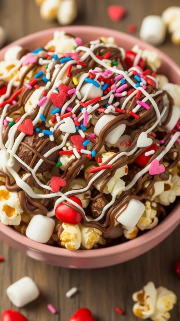 Chocolate Drizzled Popcorn Mix