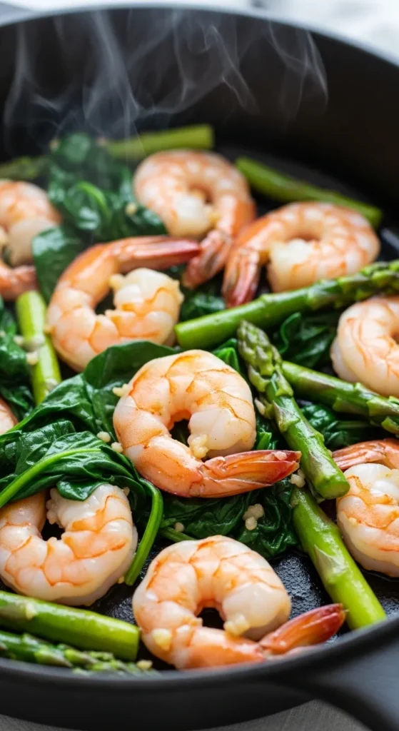 Garlic Shrimp with Spring Greens