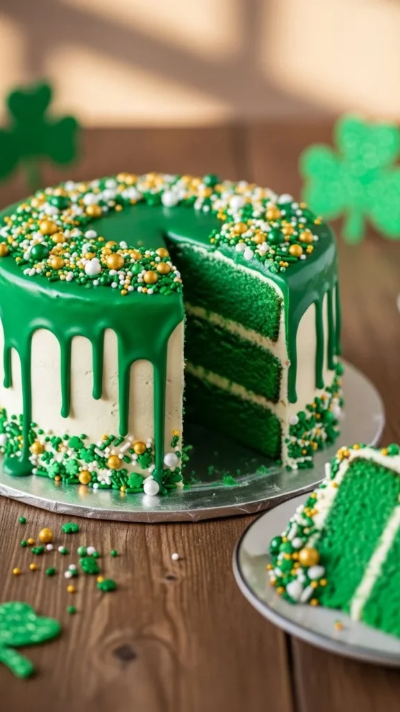 Green Sprinkle Drip Cake
