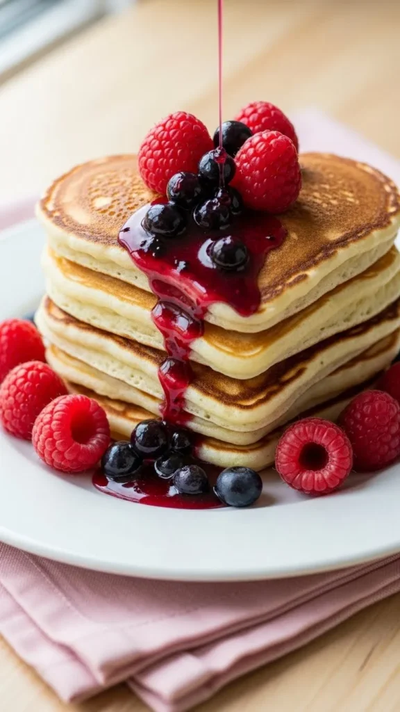 Heart-Shaped Pancakes with Berry Syrup