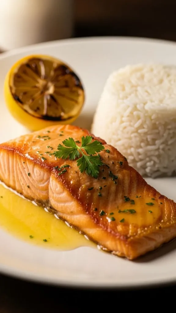 Lemon Butter Salmon with Rice