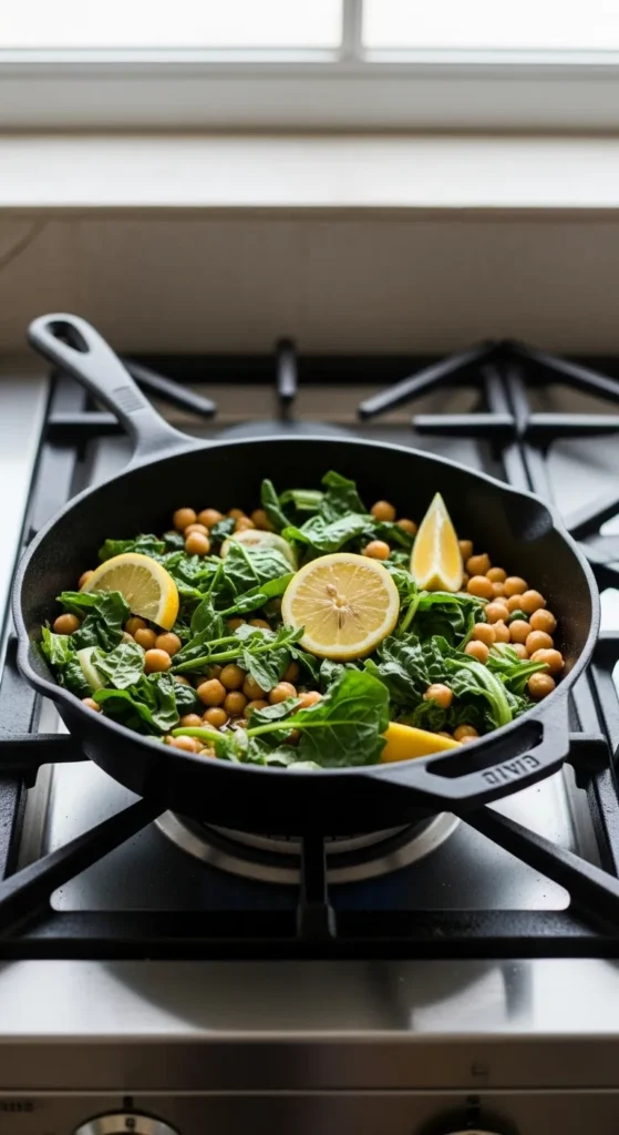 Lemon Chickpea Skillet With Spring Greens