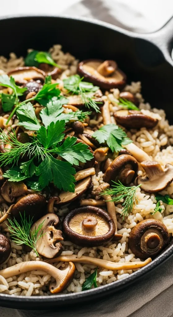 Mushroom Rice Skillet With Spring Herbs