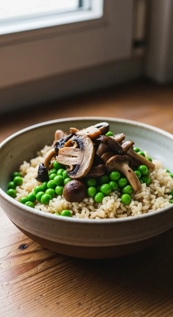 Mushroom and Pea Rice Bowl