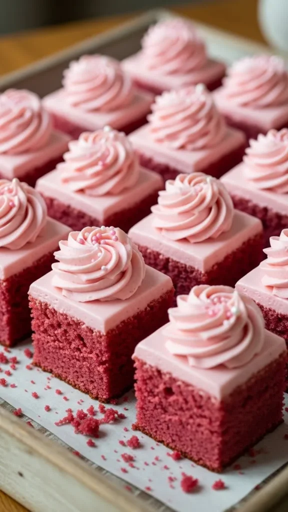 Pink Velvet Sheet Cake Squares
