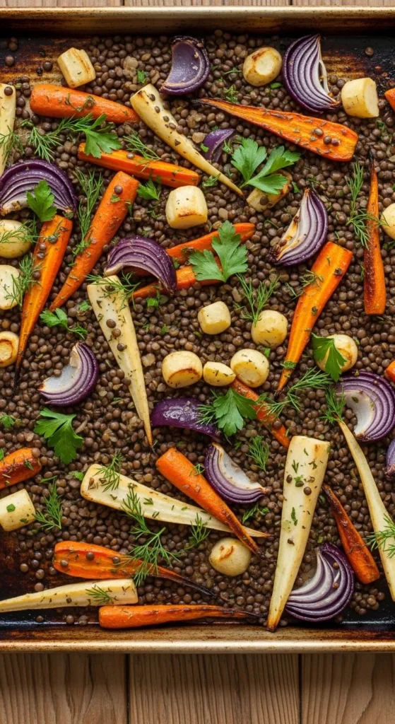 Sheet-Pan Lentils and Root Vegetables