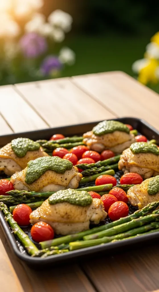 Sheet-Pan Pesto Chicken with Tomatoes
