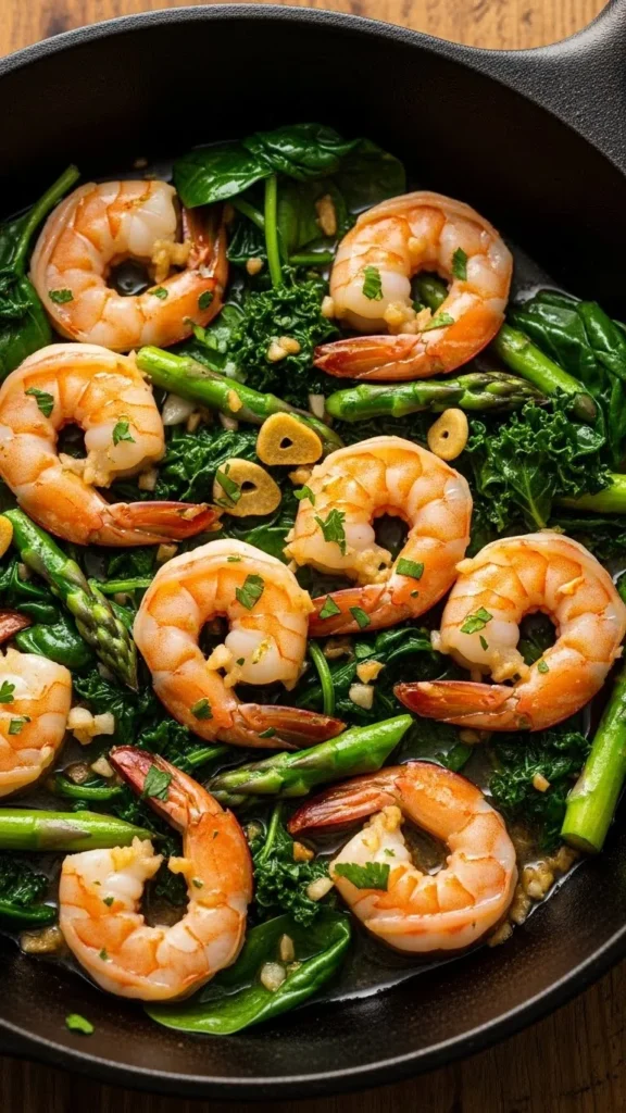 Shrimp with Garlic and Greens