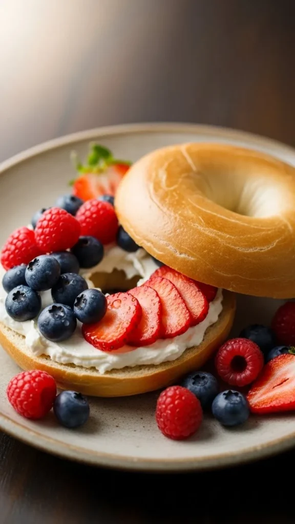 Toasted Bagel with Cream Cheese and Fruit
