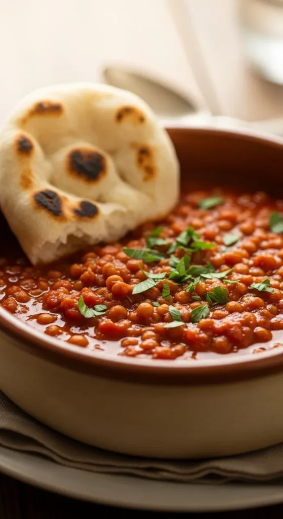 Tomato Lentil Stew With Flatbread